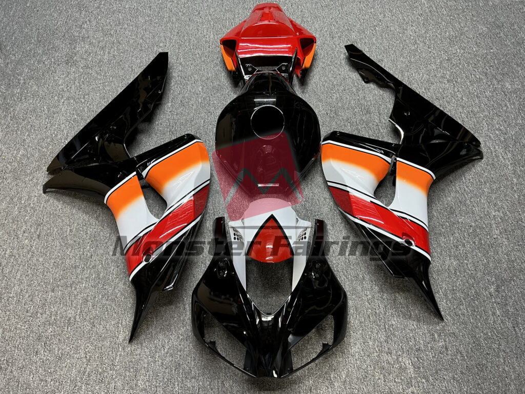 Honda CBR1000RR 2006 - 2007 Gloss Black & White with Orange ABS fairings - custom motorcycle bodywork kit by Monster Fairings