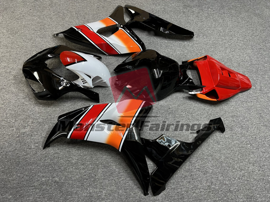 2006 - 2007 Honda CBR1000RR Gloss Black & White with Orange fairing set - ABS injection, custom painted by Monster Fairings
