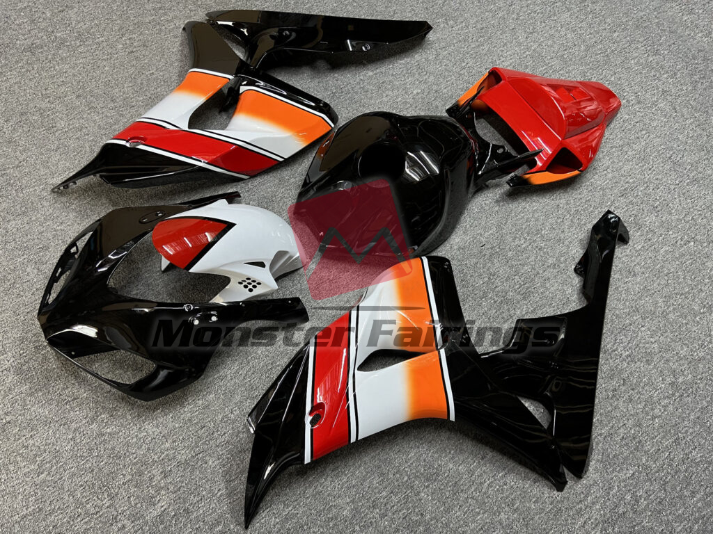 Honda CBR1000RR custom ABS fairings 2006 - 2007 in Gloss Black & White with Orange - durable replacement kit, Monster Fairings