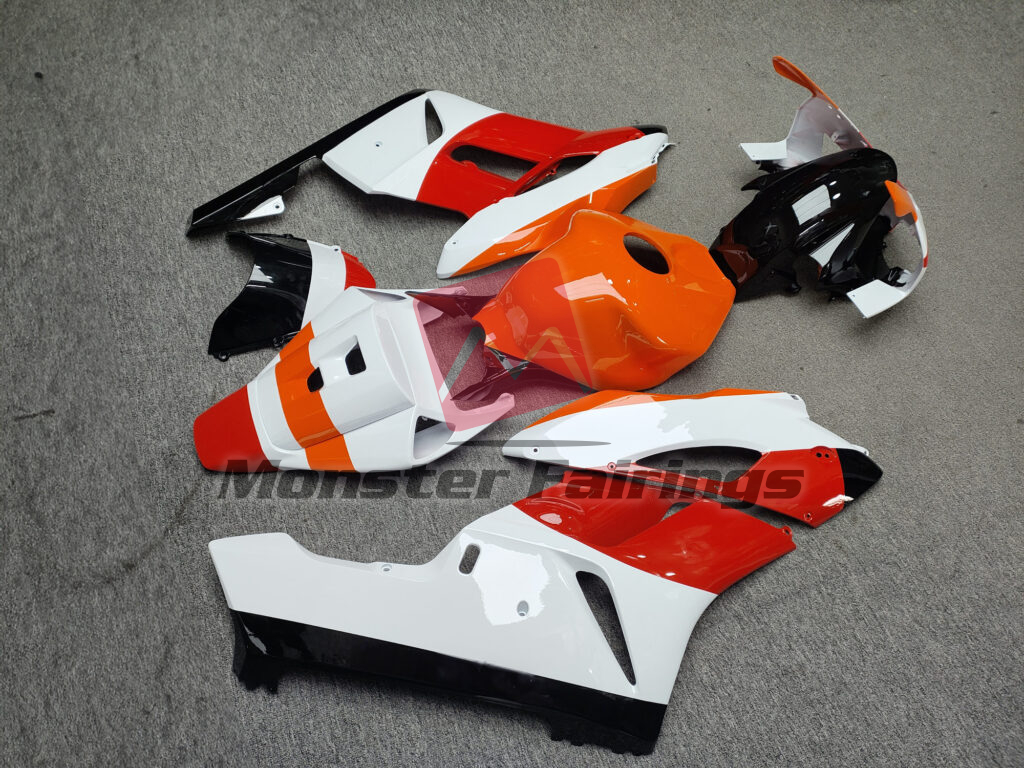 2004 - 2005 Honda CBR1000RR Gloss White & Orange with Red fairing set - ABS injection, custom painted by Monster Fairings