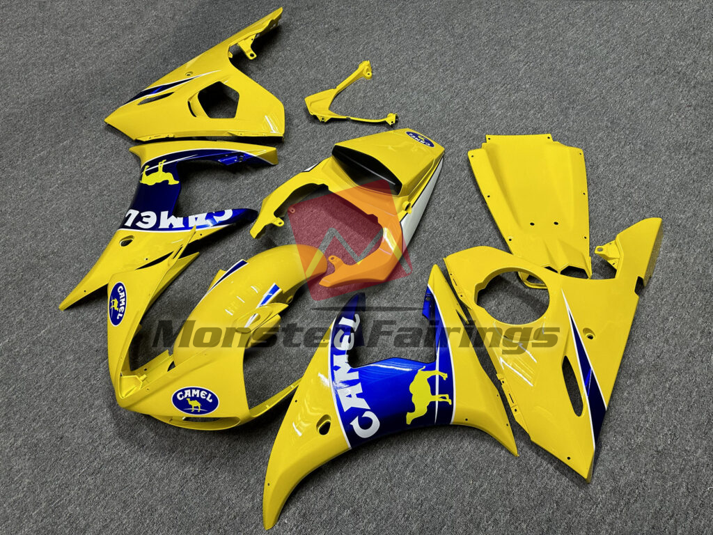 Yamaha R6 custom ABS fairings 2005 in Gloss Yellow & Blue Camel - durable replacement kit, Monster Fairings