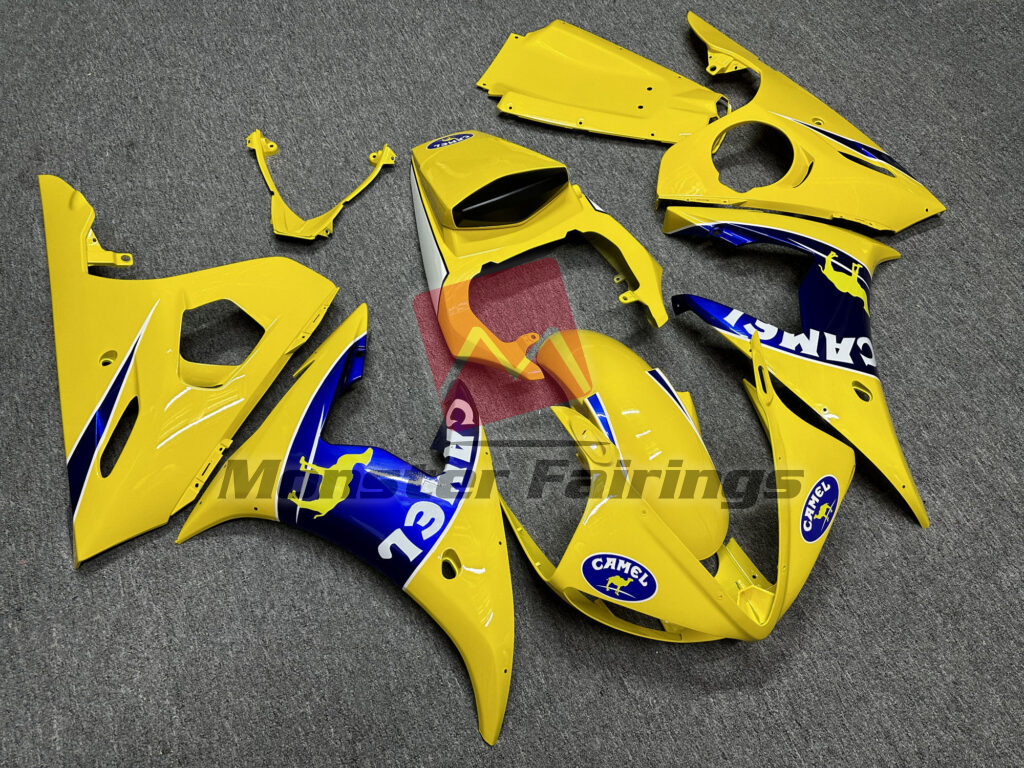 Gloss Yellow & Blue Camel ABS fairings for Yamaha R6 2005 - premium OEM fit kit by Monster Fairings