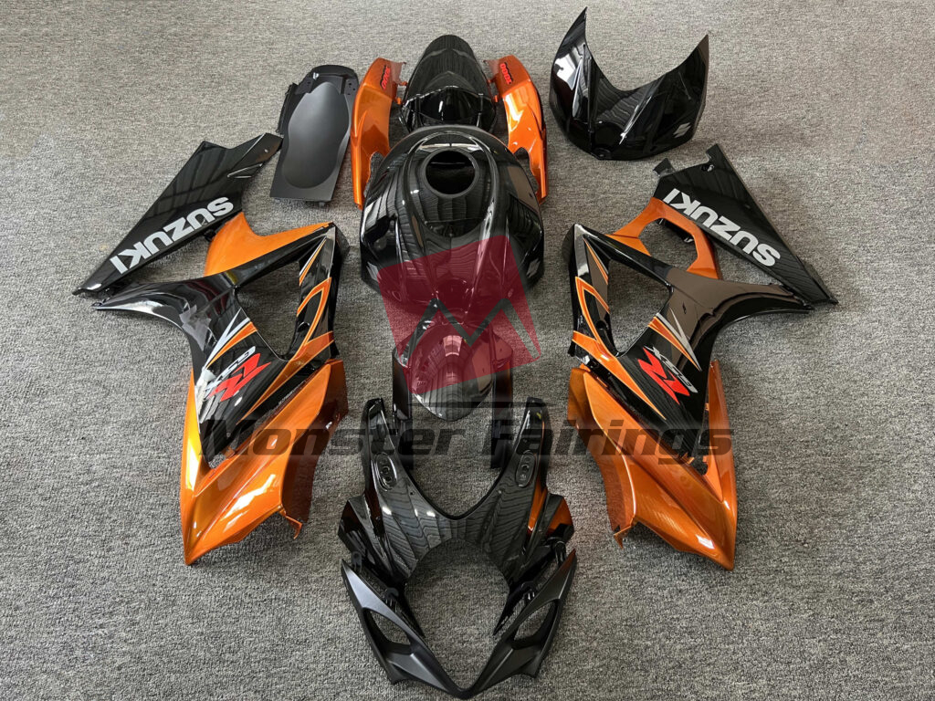 Suzuki GSXR 1000 2007 - 2008 Gloss Black & Burnt Orange ABS fairings - custom motorcycle bodywork kit by Monster Fairings