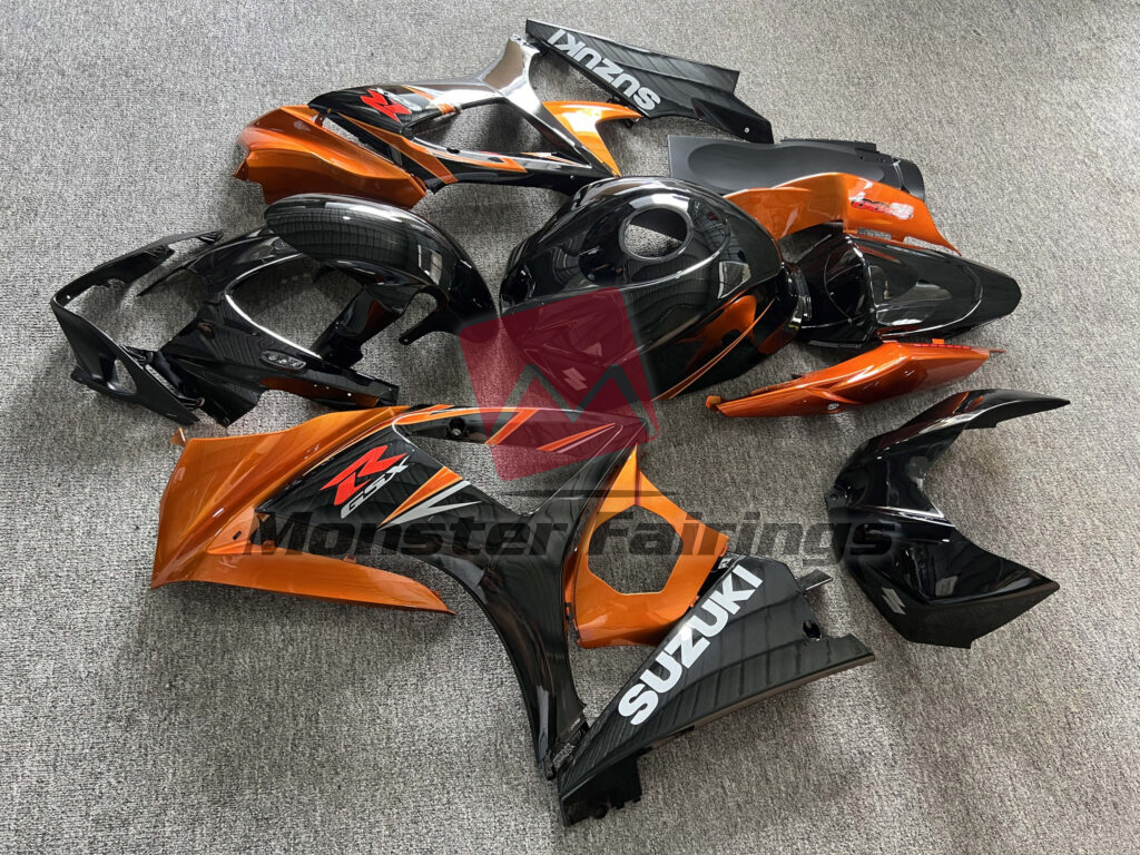 2007 - 2008 Suzuki GSXR Gloss Black & Burnt Orange fairing set - ABS injection, custom painted by Monster Fairings