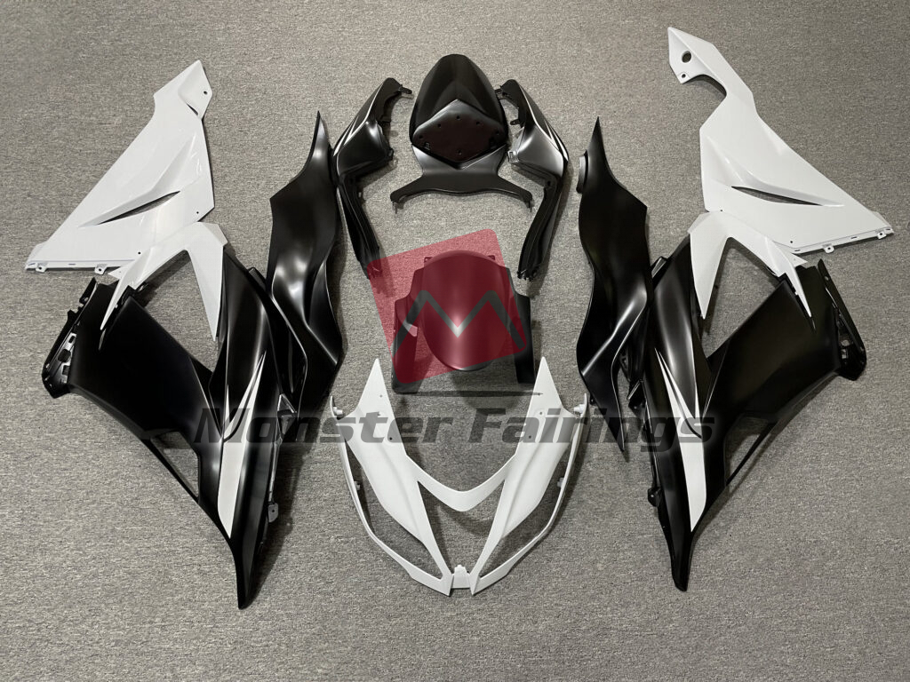 Kawasaki ZX6R 2013 - 2018 Matte Black & Gloss White ABS fairings - custom motorcycle bodywork kit by Monster Fairings