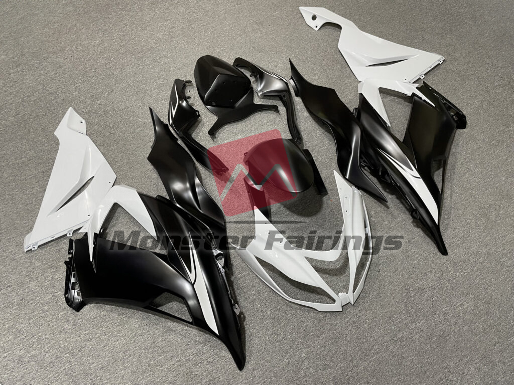 Matte Black & Gloss White ABS fairings for Kawasaki ZX6R 2013 - 2018 - premium OEM fit kit by Monster Fairings