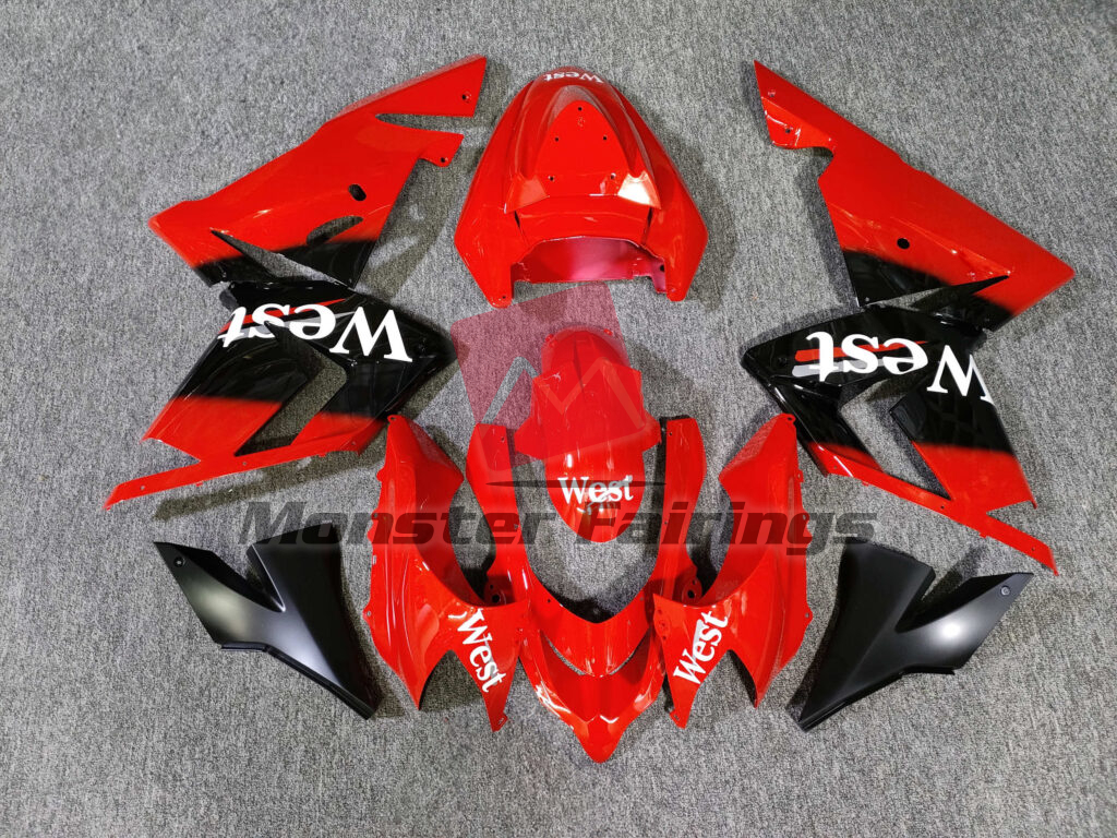 Kawasaki ZX10R 2004 - 2005 Gloss Red & Black West ABS fairings - custom motorcycle bodywork kit by Monster Fairings