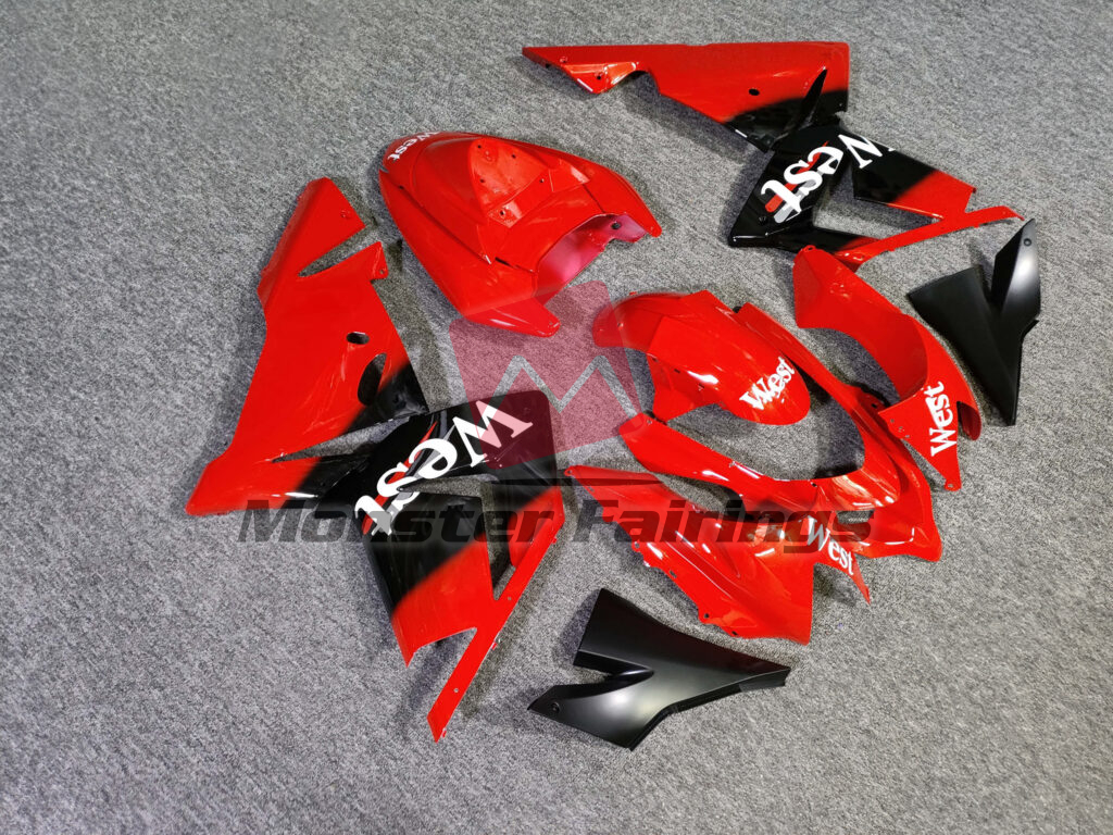2004 - 2005 Kawasaki ZX10R Gloss Red & Black West fairing set - ABS injection, custom painted by Monster Fairings