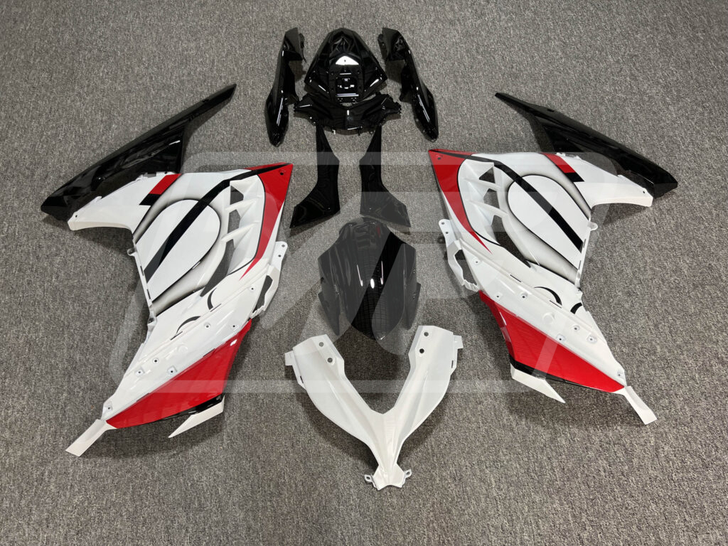 Kawasaki Ninja 300 2013 - 2022 Gloss White & Black Red ABS fairings - custom motorcycle bodywork kit by Monster Fairings