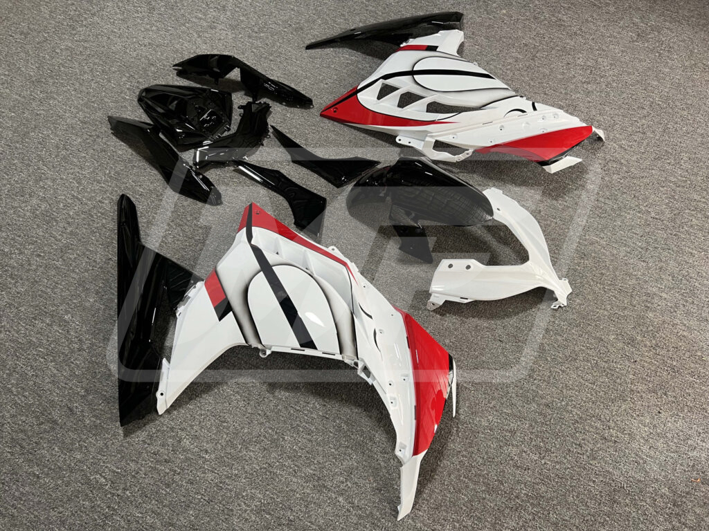 2013 - 2022 Kawasaki Ninja 300 Gloss White & Black Red fairing set - ABS injection, custom painted by Monster Fairings