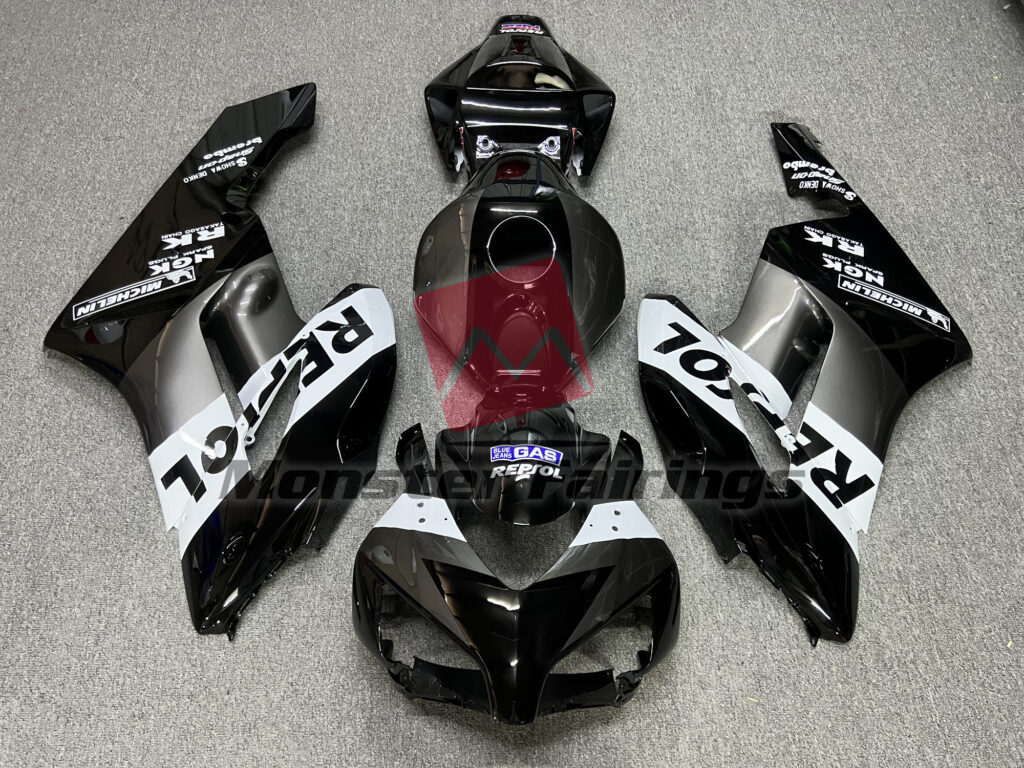 Honda CBR1000RR 2004 - 2005 Silver Black Repsol ABS fairings - custom motorcycle bodywork kit by Monster Fairings