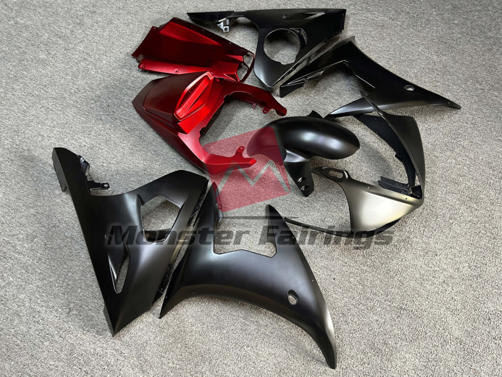 2005 Yamaha R6 Matte Black & Yellow with Red fairing set - ABS injection, custom painted by Monster Fairings