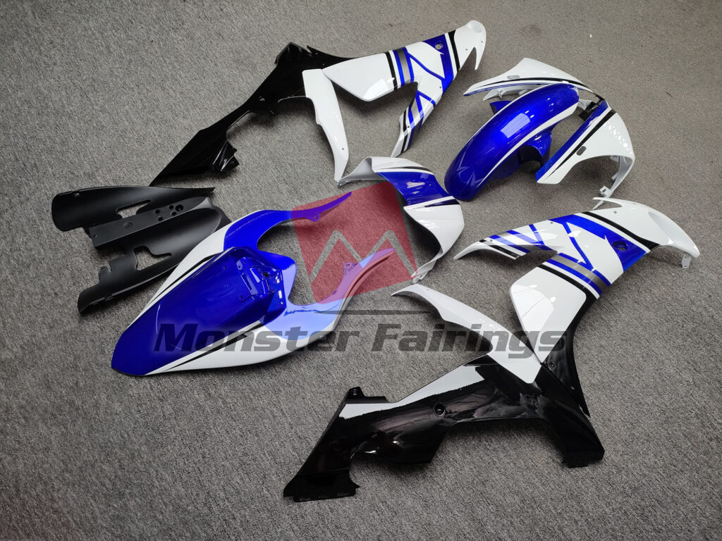 2004 - 2006 Yamaha R1 Gloss White & Blue with Black fairing set - ABS injection, custom painted by Monster Fairings
