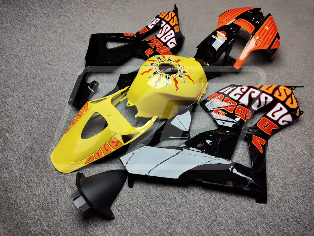 2013 - 2025 Honda CBR600RR Gloss Black & Orange Yellow fairing set - ABS injection, custom painted by Monster Fairings