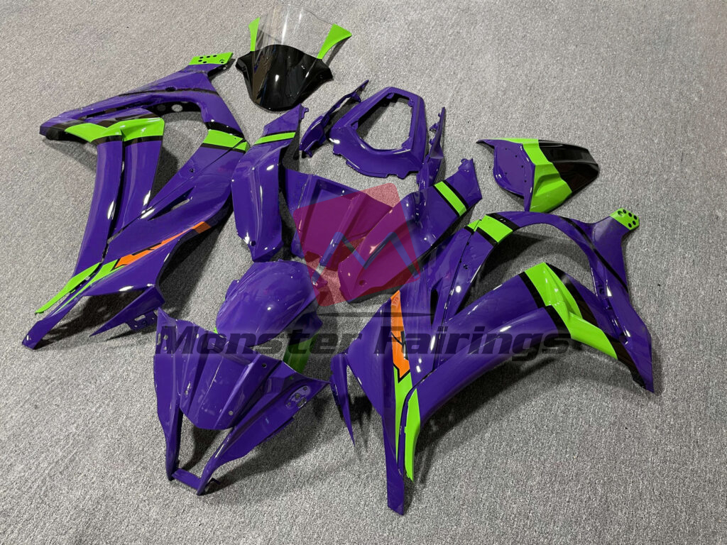Kawasaki ZX10R custom ABS fairings 2011 - 2015 in Gloss Purple Green Black & Orange - durable replacement kit, Monster Fairings