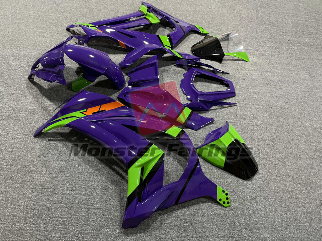2011 - 2015 Kawasaki ZX10R Gloss Purple Green Black & Orange fairing set - ABS injection, custom painted by Monster Fairings