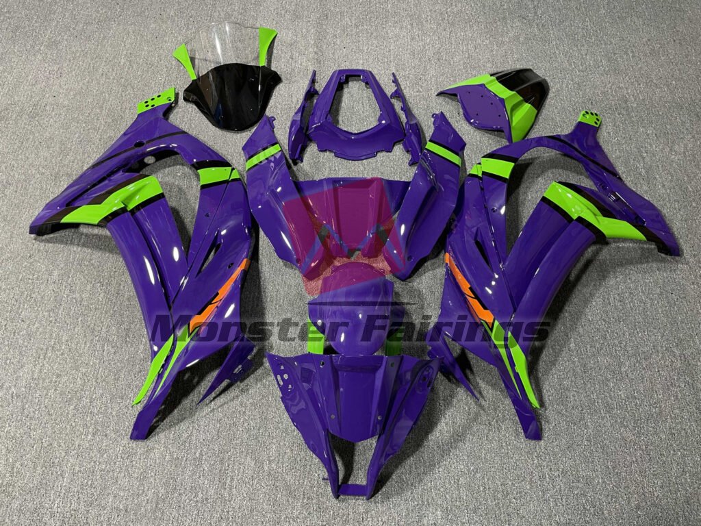 Kawasaki ZX10R 2011 - 2015 Gloss Purple Green Black & Orange ABS fairings - custom motorcycle bodywork kit by Monster Fairings