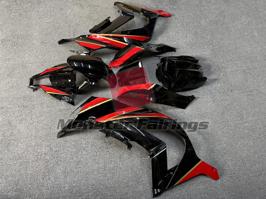 Kawasaki ZX10R custom ABS fairings 2011 - 2015 in Gloss Black Red & Gold - durable replacement kit, Monster Fairings