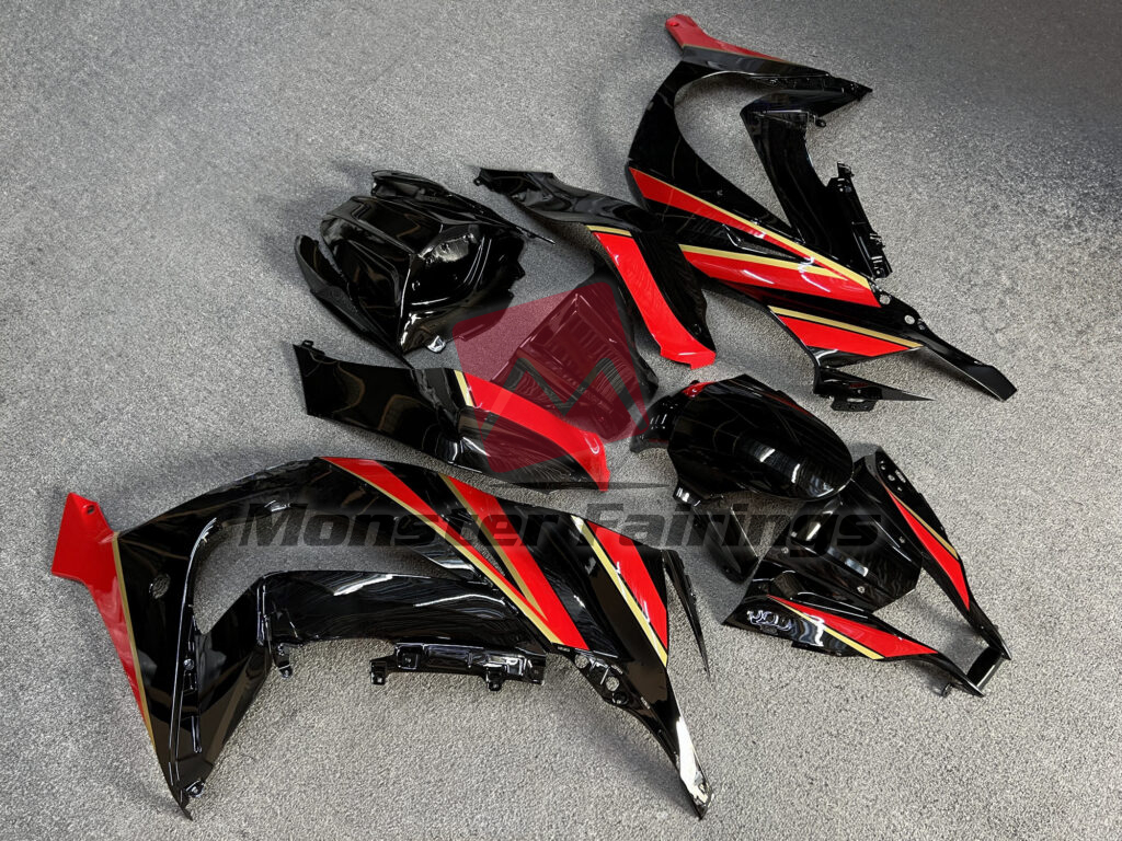 2011 - 2015 Kawasaki ZX10R Gloss Black Red & Gold fairing set - ABS injection, custom painted by Monster Fairings