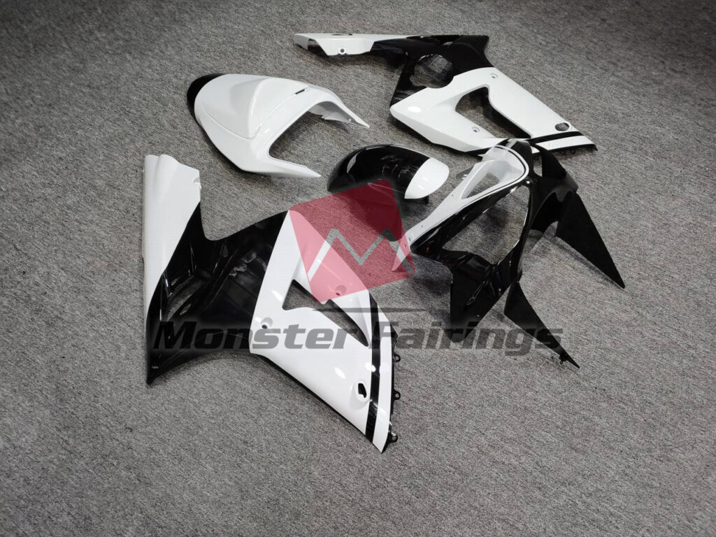 Kawasaki ZX6R custom ABS fairings 2003 - 2004 in Gloss White & Black - durable replacement kit, Monster Fairings
