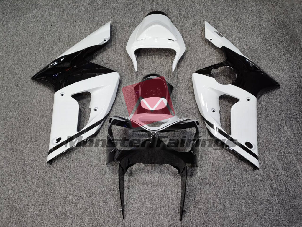 Kawasaki ZX6R 2003 - 2004 Gloss White & Black ABS fairings - custom motorcycle bodywork kit by Monster Fairings