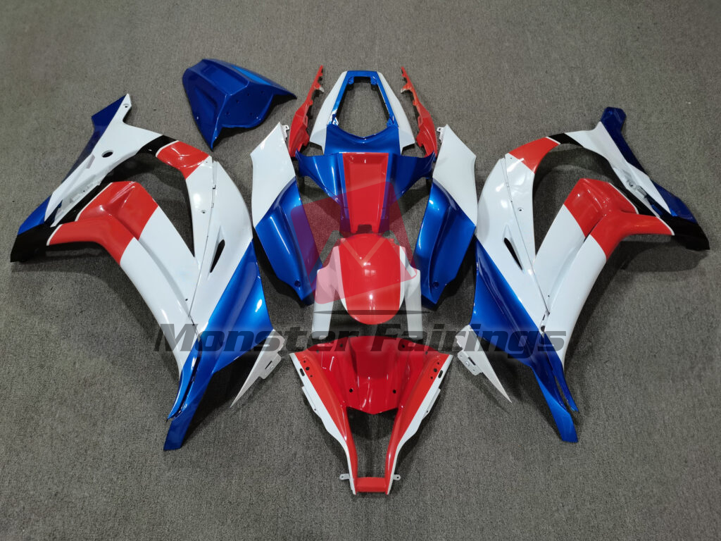 Kawasaki ZX10R 2011 - 2015 Gloss White Blue Red & Black ABS fairings - custom motorcycle bodywork kit by Monster Fairings