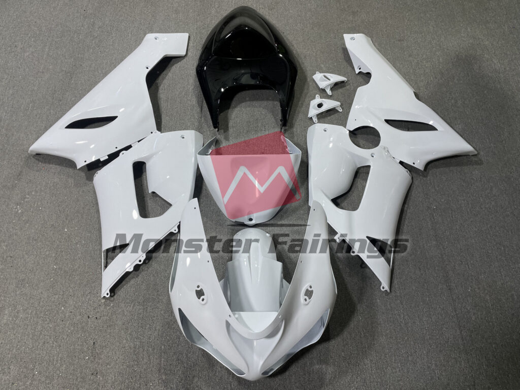 Kawasaki ZX6R 2005 - 2006 Gloss White Black Tail ABS fairings - custom motorcycle bodywork kit by Monster Fairings