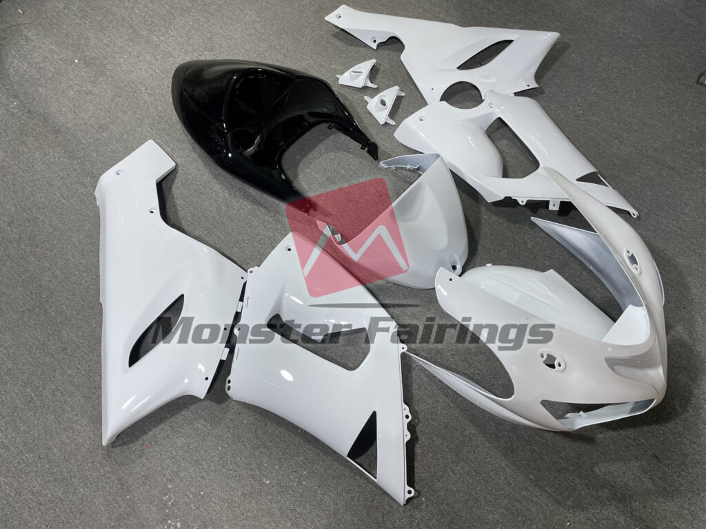 Kawasaki ZX6R custom ABS fairings 2005 - 2006 in Gloss White Black Tail - durable replacement kit, Monster Fairings
