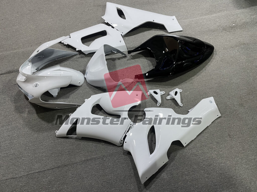 2005 - 2006 Kawasaki ZX6R Gloss White Black Tail fairing set - ABS injection, custom painted by Monster Fairings