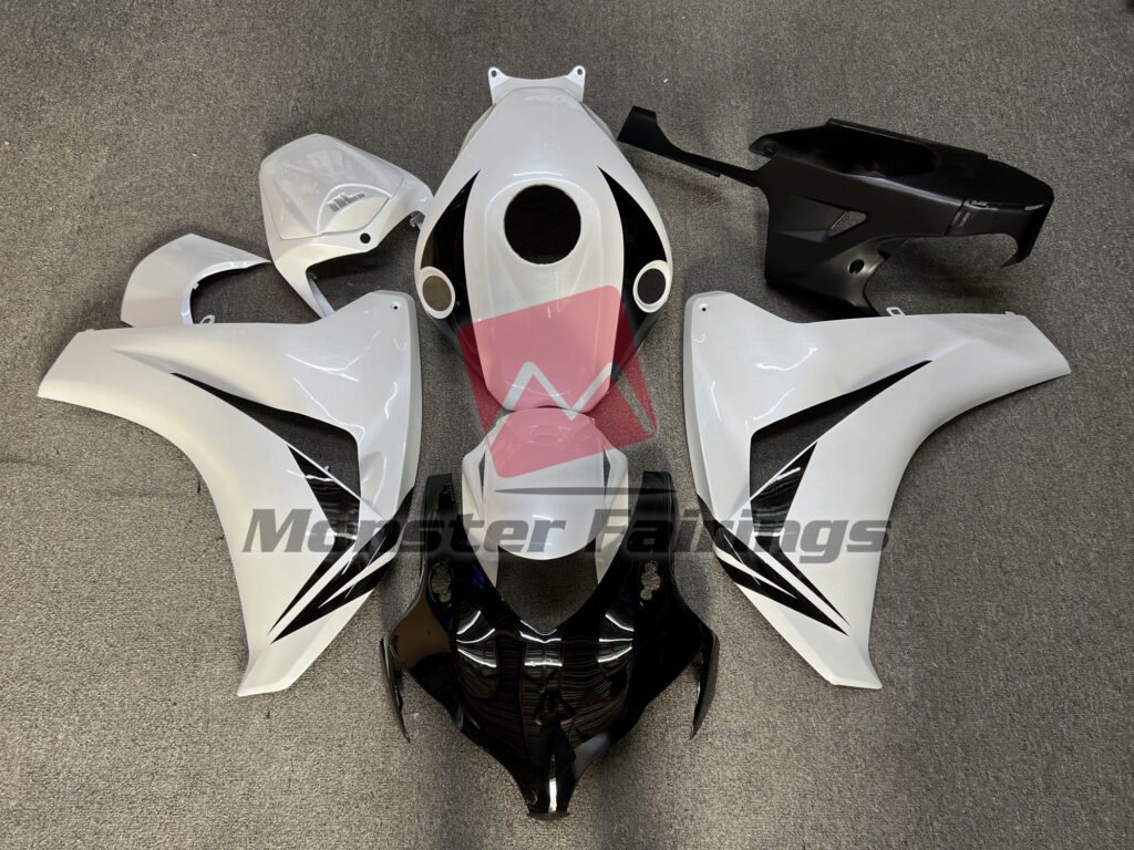 Honda CBR1000RR 2008 - 2011 Pearl White with Gloss Black ABS fairings - custom motorcycle bodywork kit by Monster Fairings