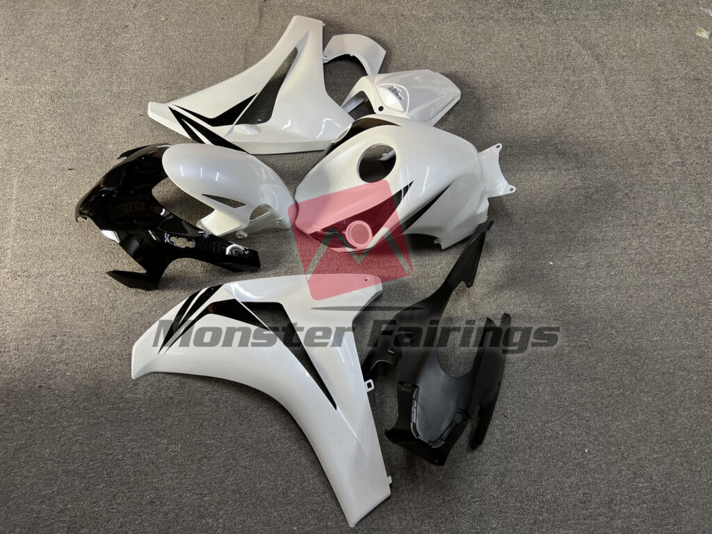 2008 - 2011 Honda CBR1000RR Pearl White with Gloss Black fairing set - ABS injection, custom painted by Monster Fairings