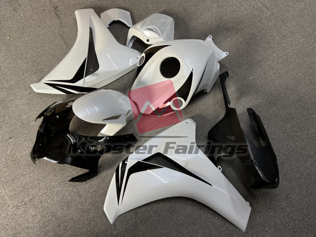 Honda CBR1000RR custom ABS fairings 2008 - 2011 in Pearl White with Gloss Black - durable replacement kit, Monster Fairings