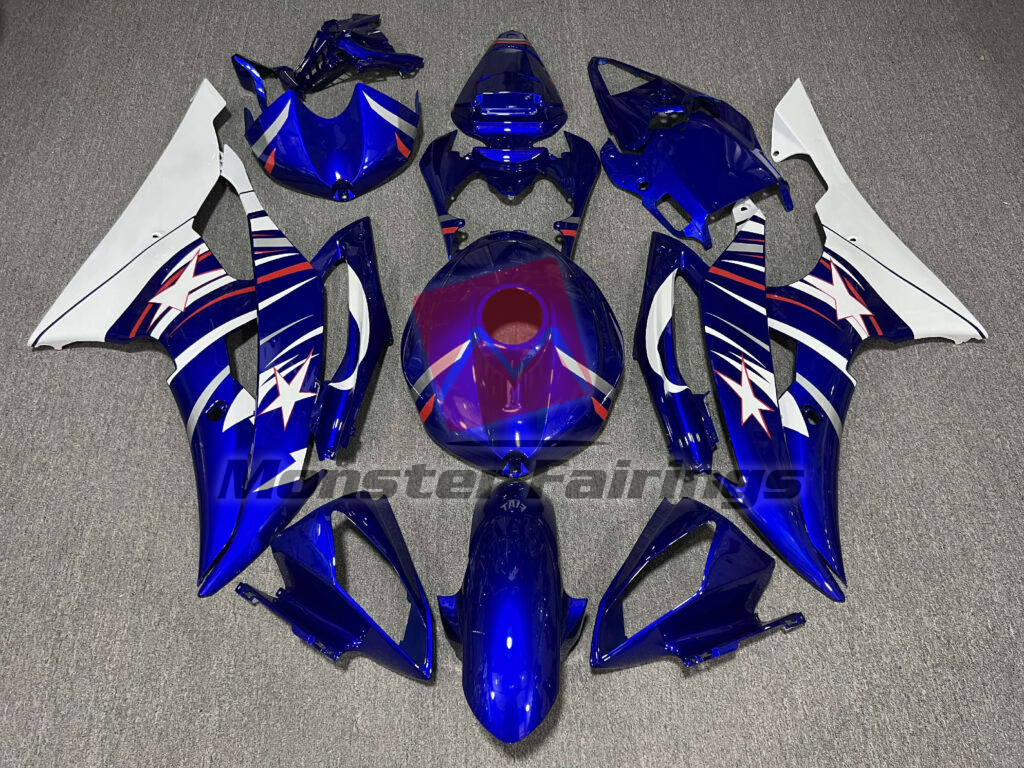 Yamaha R6 2008 - 2016 Gloss Deep Blue & White ABS fairings - custom motorcycle bodywork kit by Monster Fairings