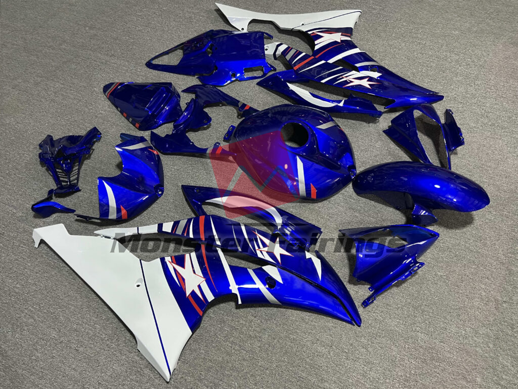 Yamaha R6 custom ABS fairings 2008 - 2016 in Gloss Deep Blue & White - durable replacement kit, Monster Fairings