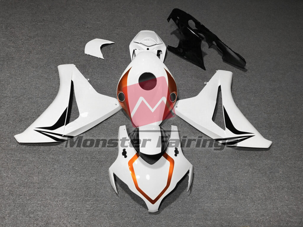 Honda CBR1000RR 2008 - 2011 Gloss White & Burnt Orange with Black ABS fairings - custom motorcycle bodywork kit by Monster Fairings