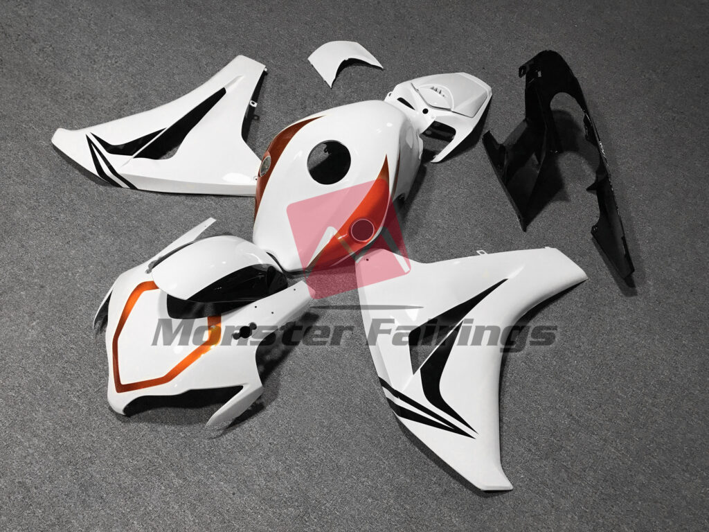 Honda CBR1000RR custom ABS fairings 2008 - 2011 in Gloss White & Burnt Orange with Black - durable replacement kit, Monster Fairings