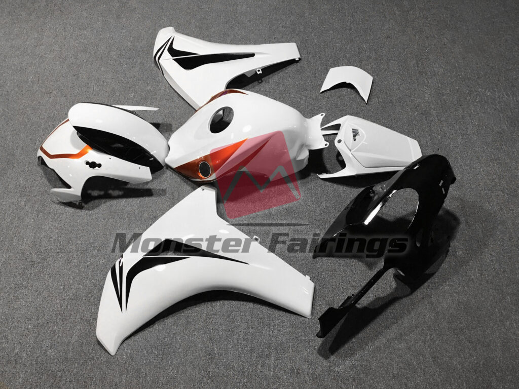2008 - 2011 Honda CBR1000RR Gloss White & Burnt Orange with Black fairing set - ABS injection, custom painted by Monster Fairings