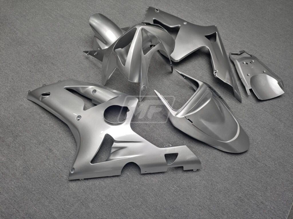2003 - 2004 Kawasaki ZX6R Gloss Silver fairing set - ABS injection, custom painted by Monster Fairings