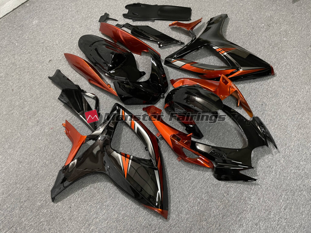 Suzuki GSXR custom ABS fairings 2006 - 2007 in Black and Burnt Orange - durable replacement kit, Monster Fairings
