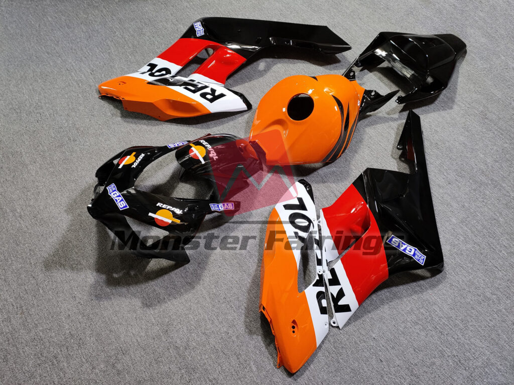 2004 - 2005 Honda CBR1000RR Gloss Classic Repsol 2 fairing set - ABS injection, custom painted by Monster Fairings