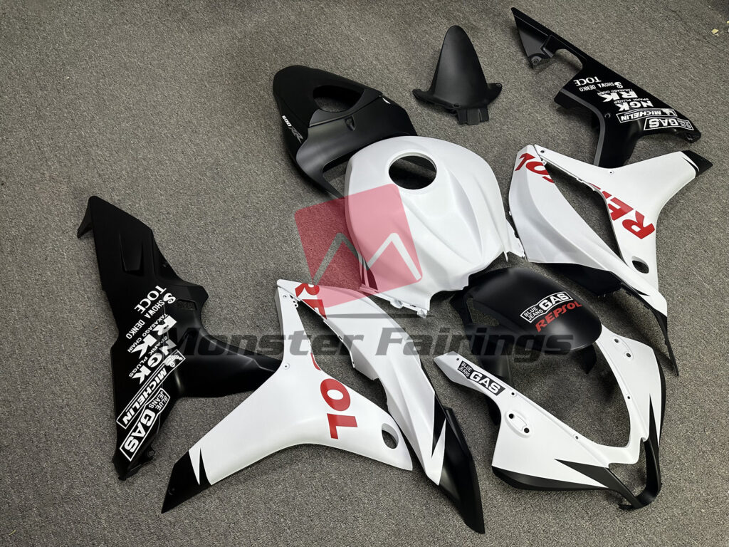 Honda CBR600RR custom ABS fairings 2007 - 2008 in Matte White Red Repsol - durable replacement kit, Monster Fairings
