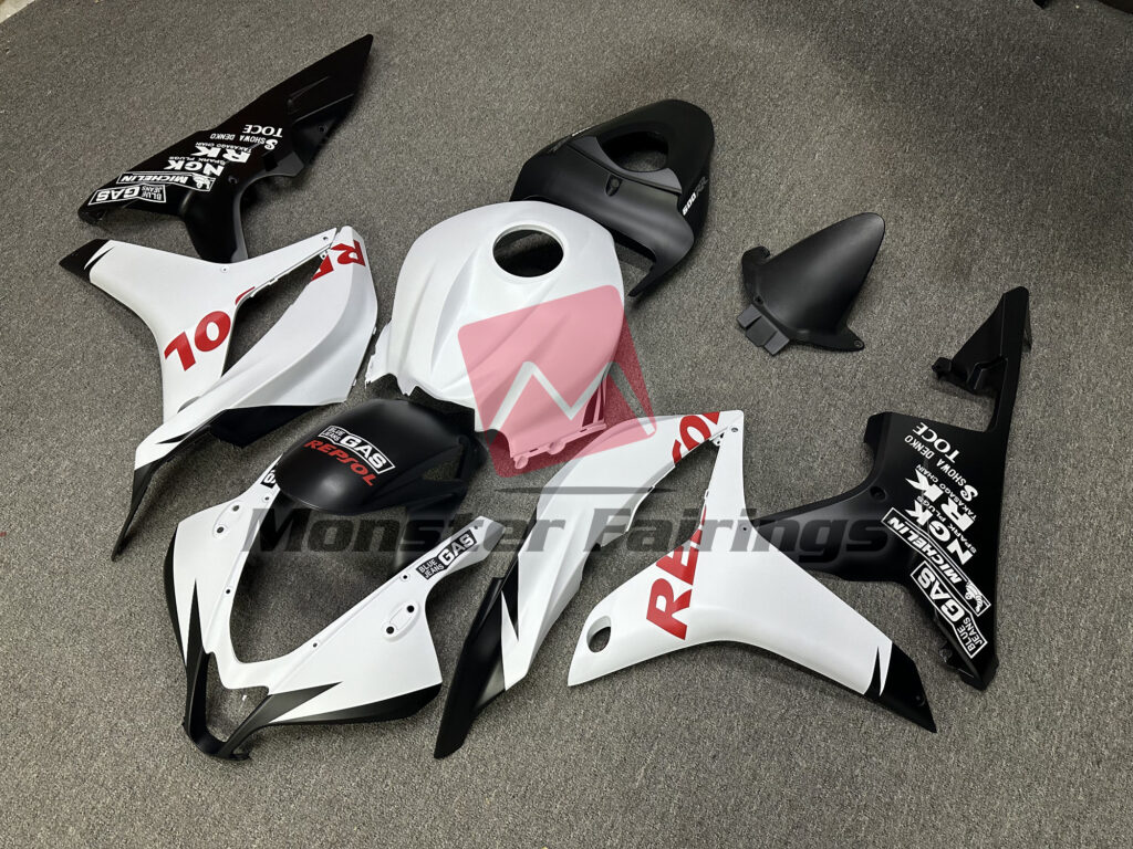 Matte White Red Repsol ABS fairings for Honda CBR600RR 2007 - 2008 - premium OEM fit kit by Monster Fairings