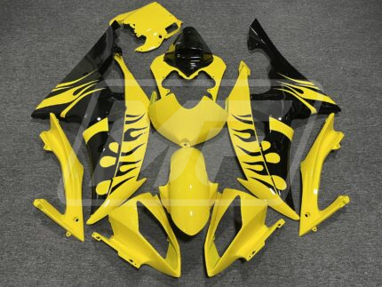 Yamaha R6 2008-2016 Gloss Yellow & Black Flames ABS Fairings | Monster Fairings