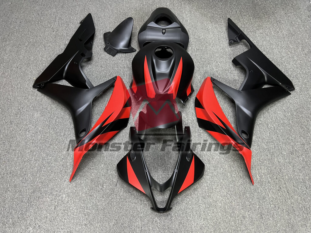 Honda CBR600RR 2007 - 2008 Matte Black and Red ABS fairings - custom motorcycle bodywork kit by Monster Fairings