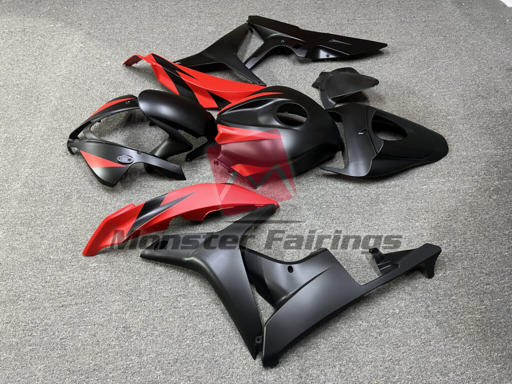 2007 - 2008 Honda CBR600RR Matte Black and Red fairing set - ABS injection, custom painted by Monster Fairings