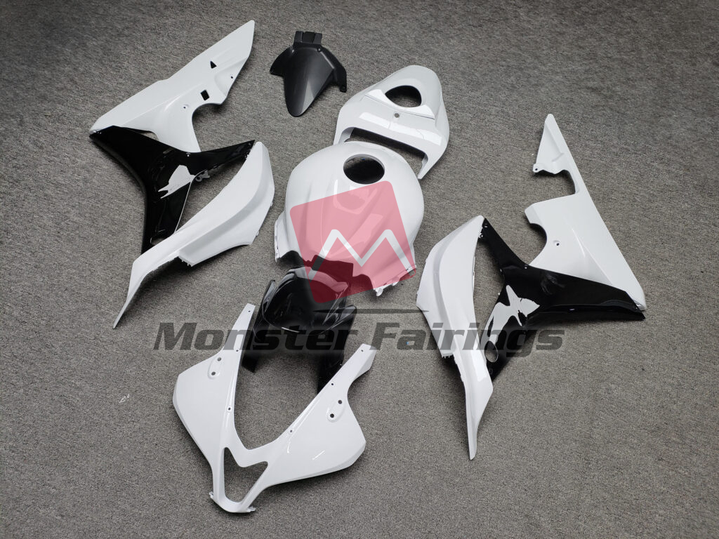 2007 - 2008 Honda CBR600RR Gloss White & Black fairing set - ABS injection, custom painted by Monster Fairings