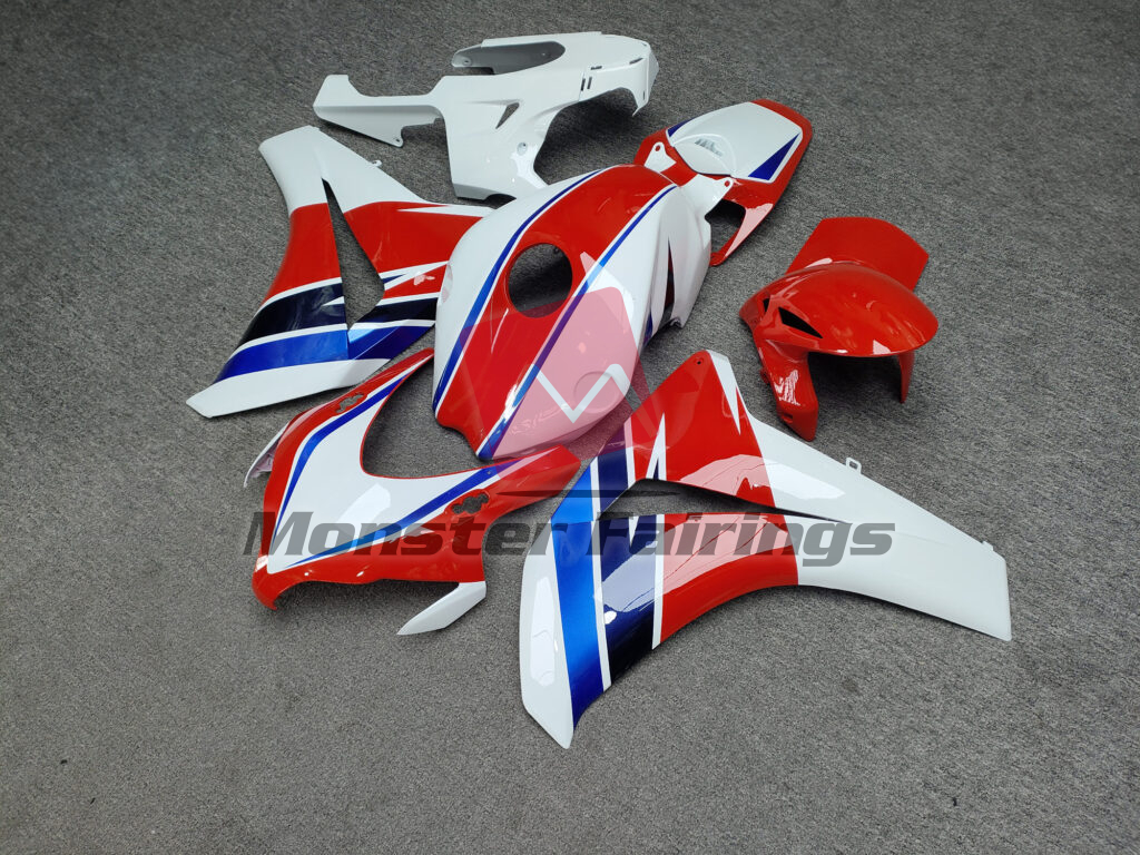 Honda CBR1000RR custom ABS fairings 2008 - 2011 in Gloss White & Red With Blue - durable replacement kit, Monster Fairings