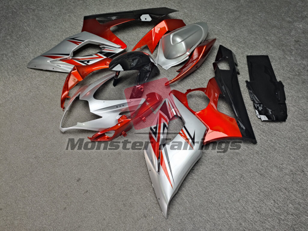 Suzuki GSXR 1000 custom ABS fairings 2005 - 2006 in Gloss Red, Black & Silver - durable replacement kit, Monster Fairings