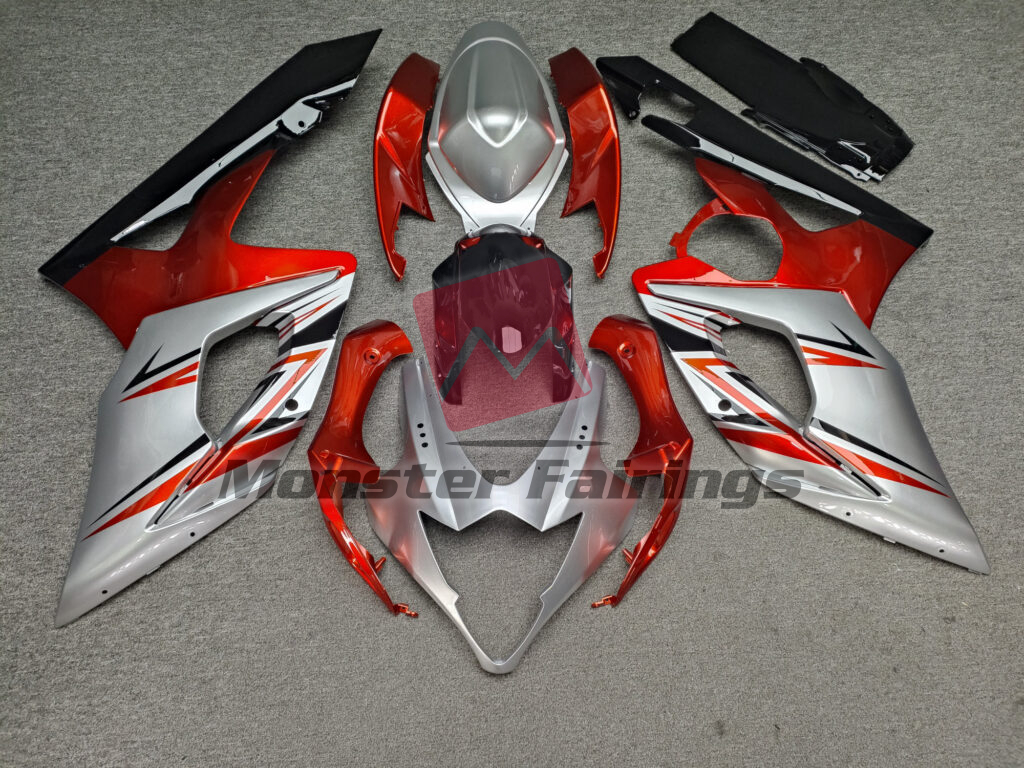 Suzuki GSXR 1000 2005 - 2006 Gloss Red, Black & Silver ABS fairings - custom motorcycle bodywork kit by Monster Fairings