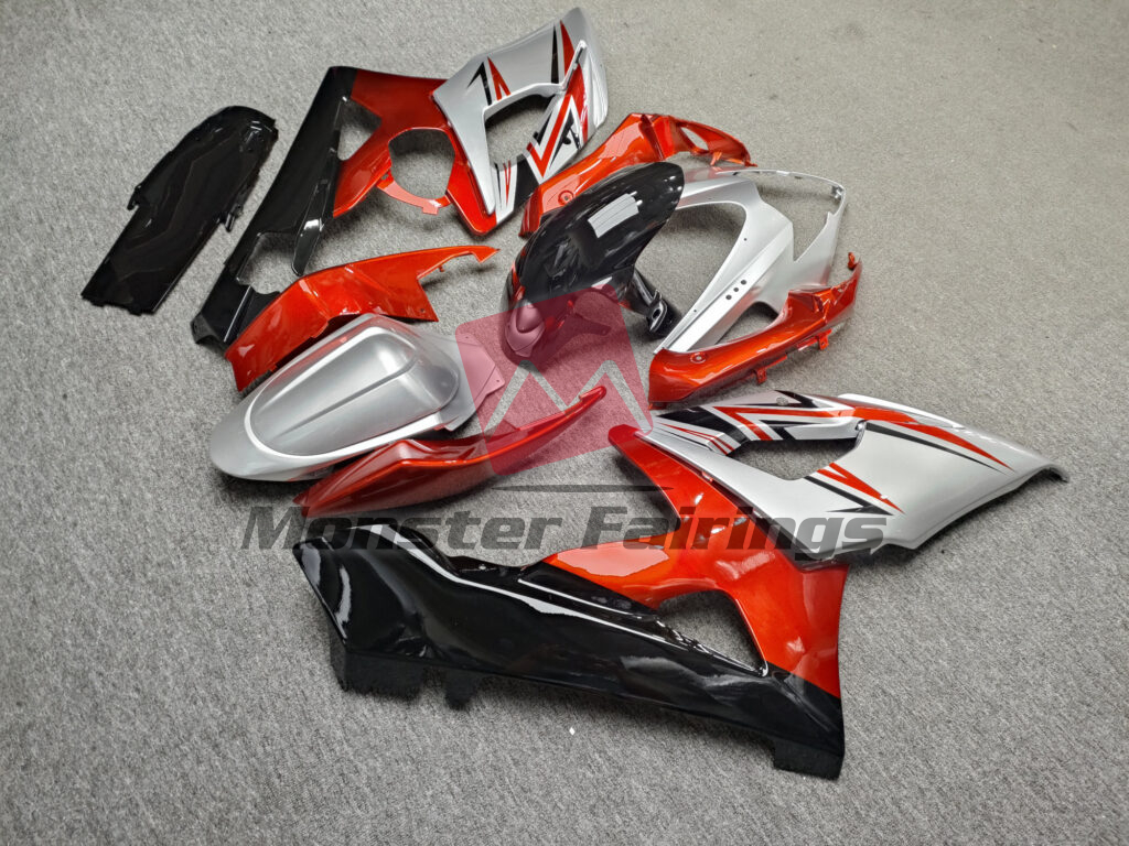 2005 - 2006 Suzuki GSXR 1000 Gloss Red, Black & Silver fairing set - ABS injection, custom painted by Monster Fairings